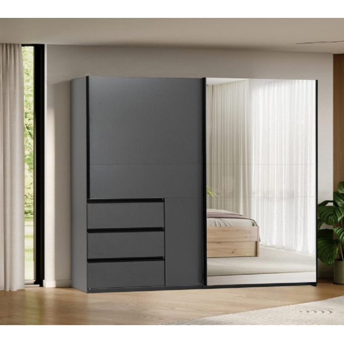 Шафа-купе 2.5м 2Дв із дзеркалом Вільма / Wilma Графіт MiroMark WL-25-GT