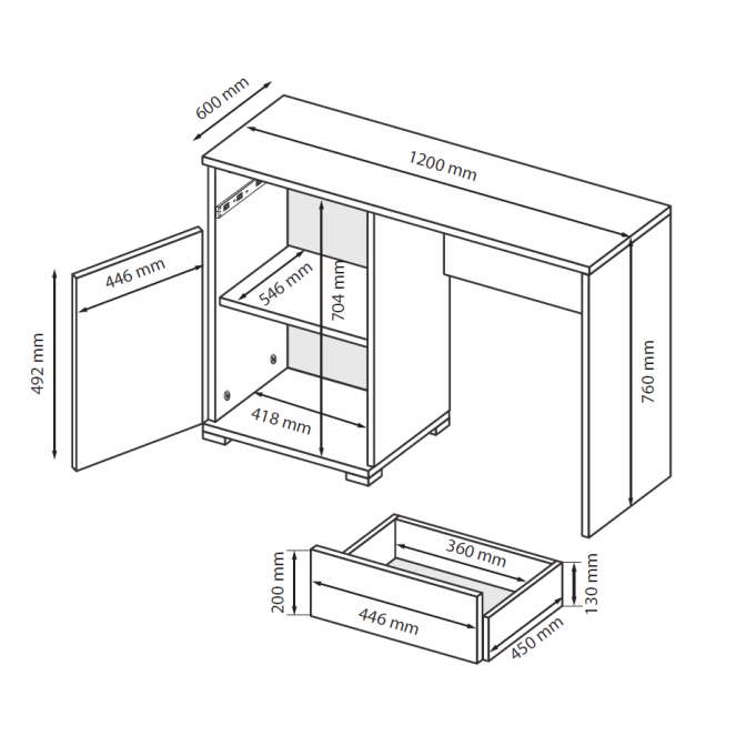 Стол письменный 1Дв 1Ящ Доминика / Dominika Графит MiroMark DK-71-GT